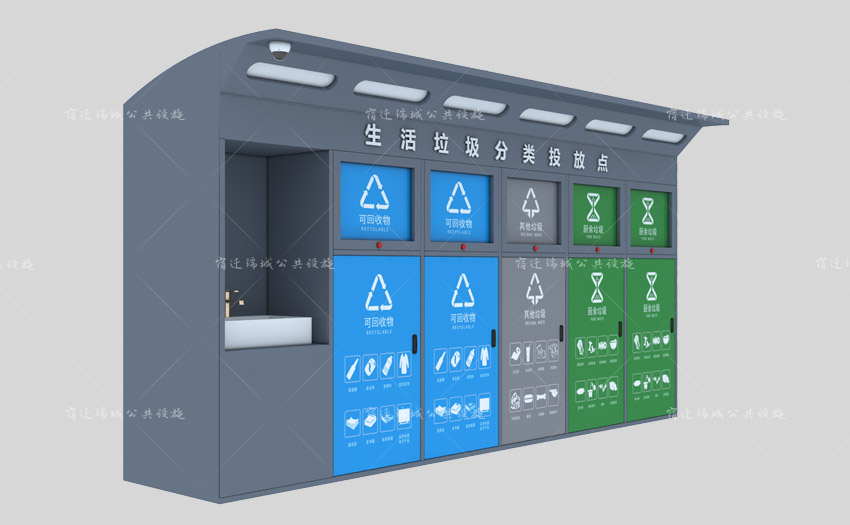 多功能垃圾分类箱产品侧面效果图